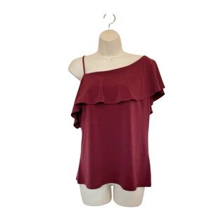 NWOT Banana Republic Womens Wine One Shoulder Blouse Top Size S Holiday Party